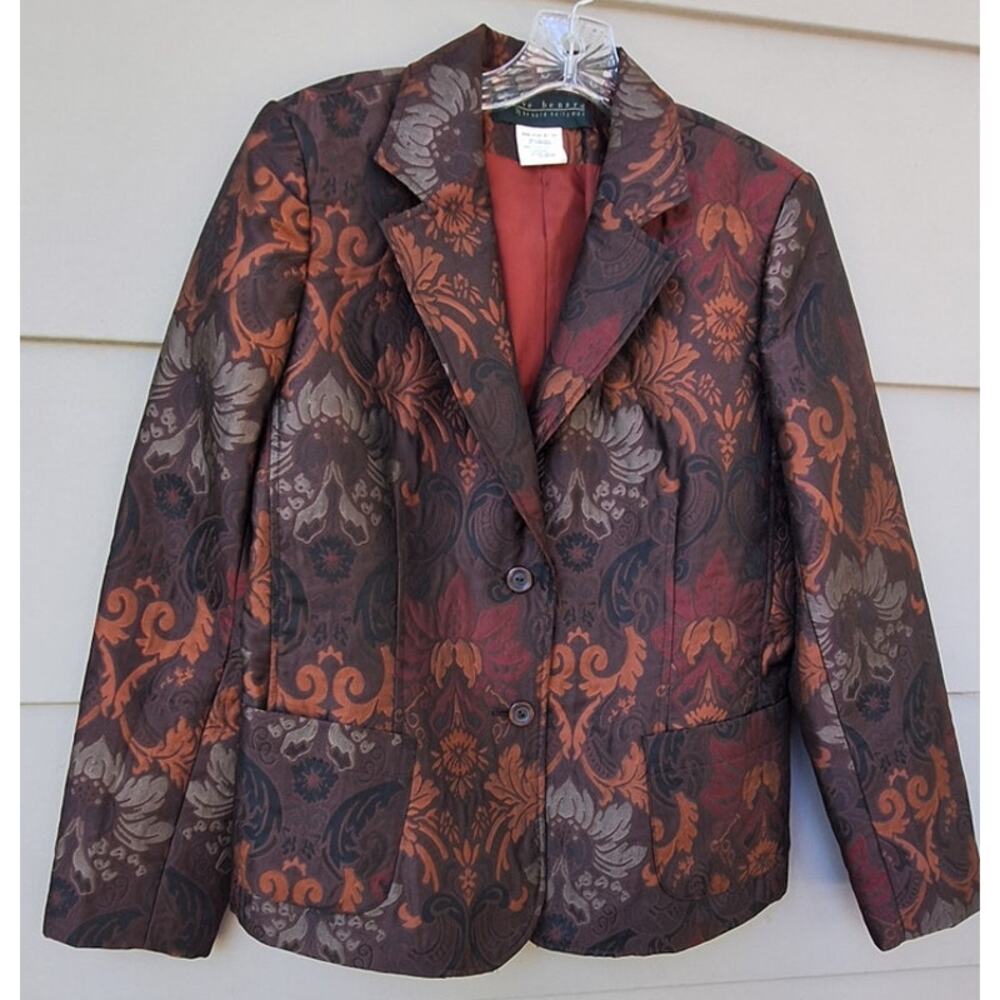 Vtg harve benard Women Tapestry Floral Blazer Jacket Brown Bronze Floral Size 10